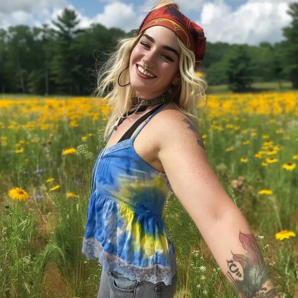 💖 Forever 21 Upcycled Lacey Trim Solar Flare Tie Dye Tank Size Small